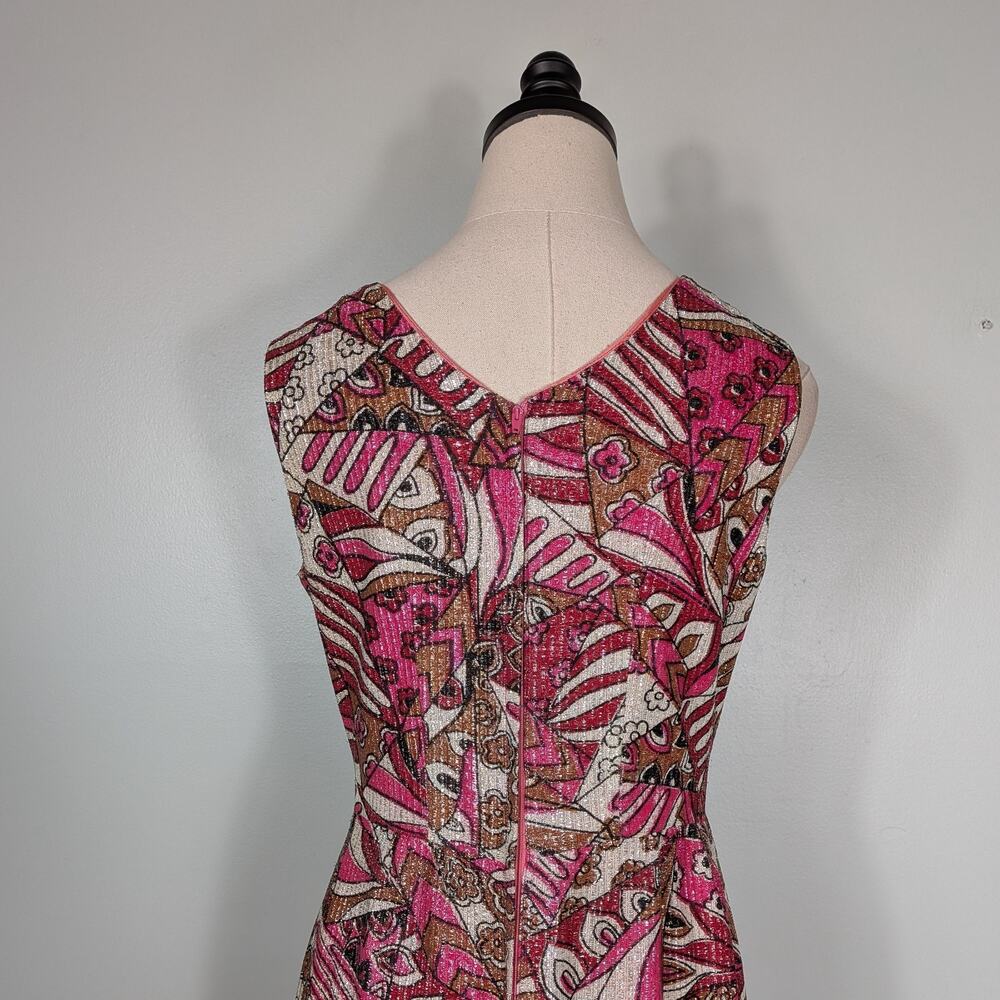 Vintage 60s Maxi Dress Gown Pink Metallic Evening 70s Glam Prom Formal Empire - Picture 7 of 14